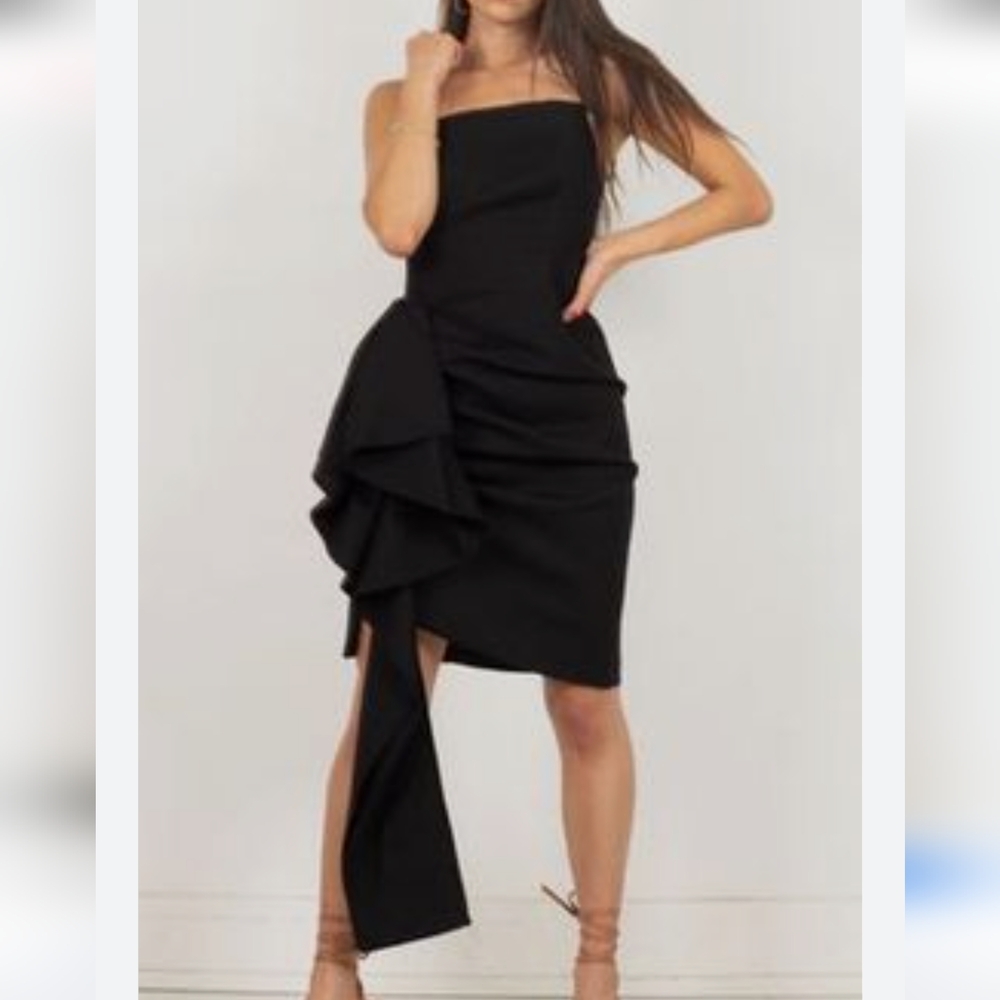 WNTRMSE Asymmetrical Elegant Black Dress SZ L